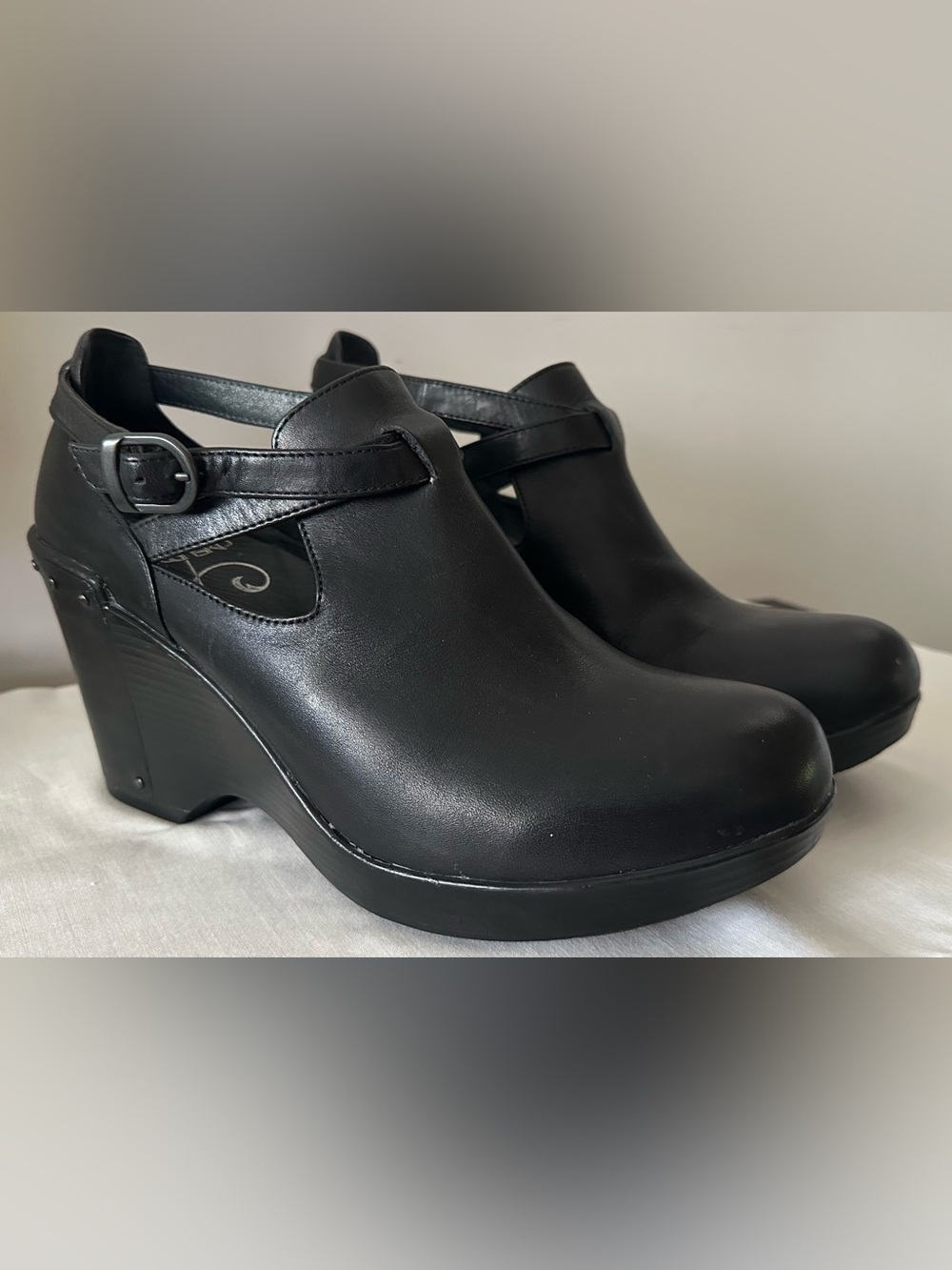 Dansko Black Leather Wedge Mary Jane Clogs Womens EU 40 US 9